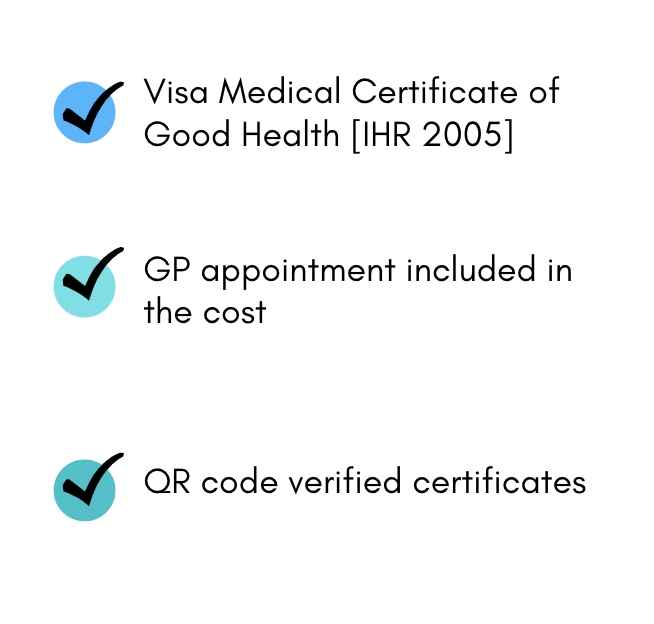 ✓ Visa Medical Certificate of Good Health [IHR 2005] ✓ QR Code to Verify & Confirm Validity ✓ No Appointment Necessary. Simple Questionnaire