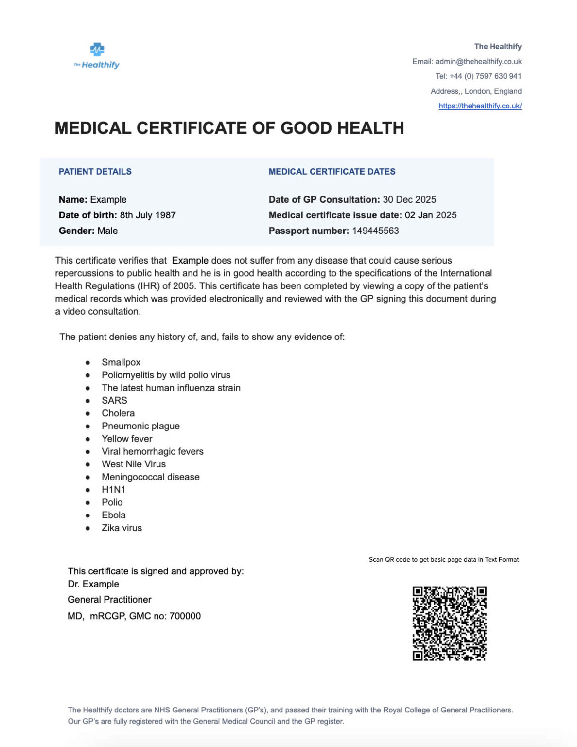 example medical certificate